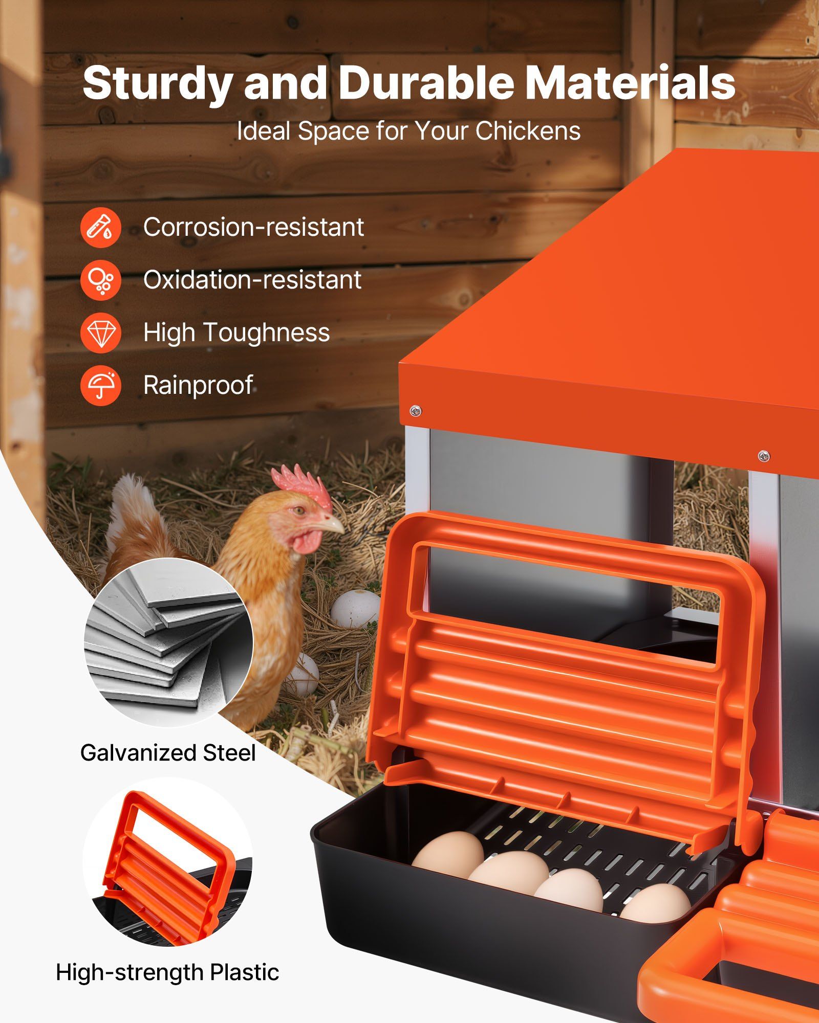 2 Tiers Chicken Nesting Boxes, 8 Compartments, Metal Egg Laying Boxes with Protective Collection Lids, Roll V952-JSCDX3045INCK7SDC002V0