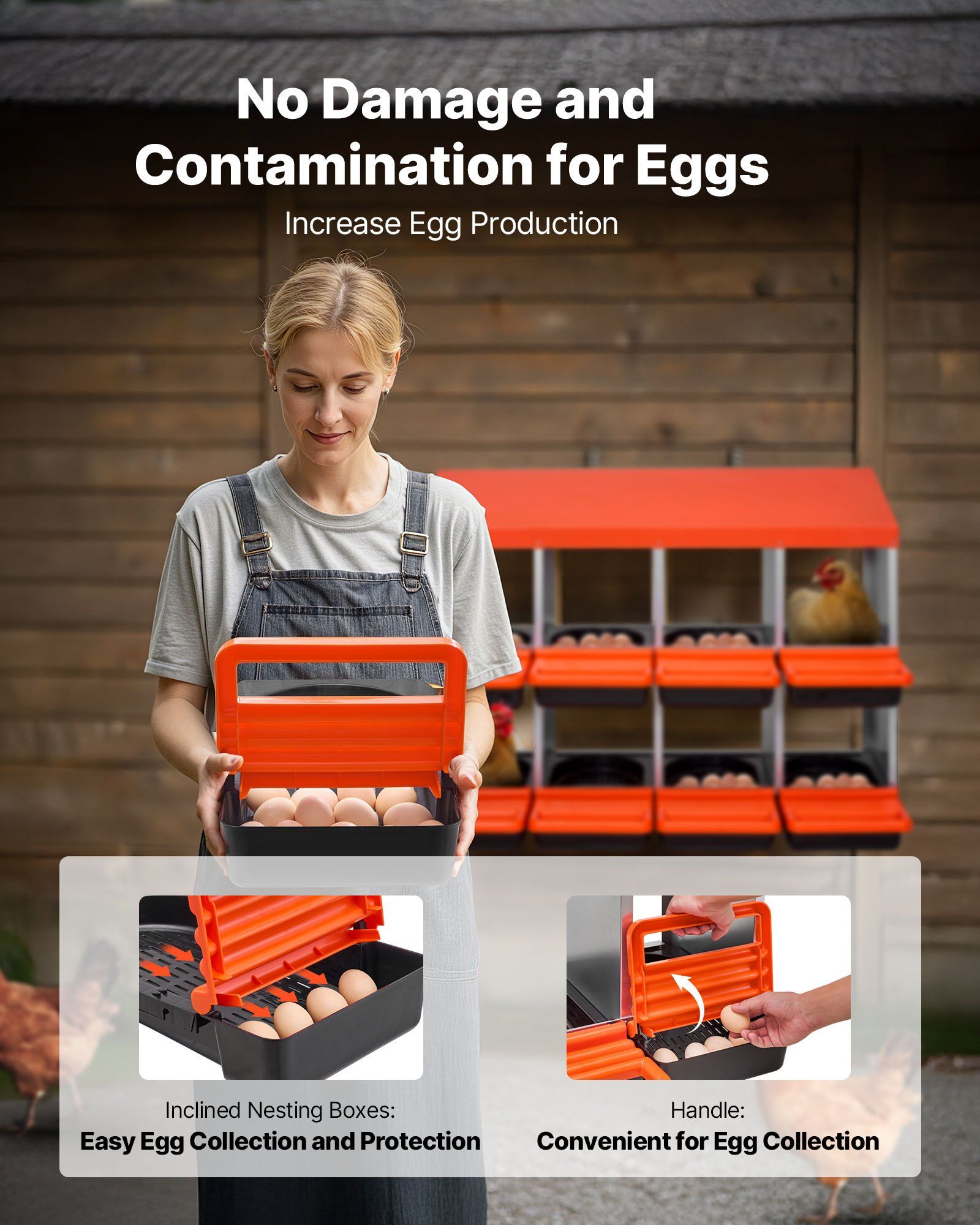 2 Tiers Chicken Nesting Boxes, 8 Compartments, Metal Egg Laying Boxes with Protective Collection Lids, Roll V952-JSCDX3045INCK7SDC002V0