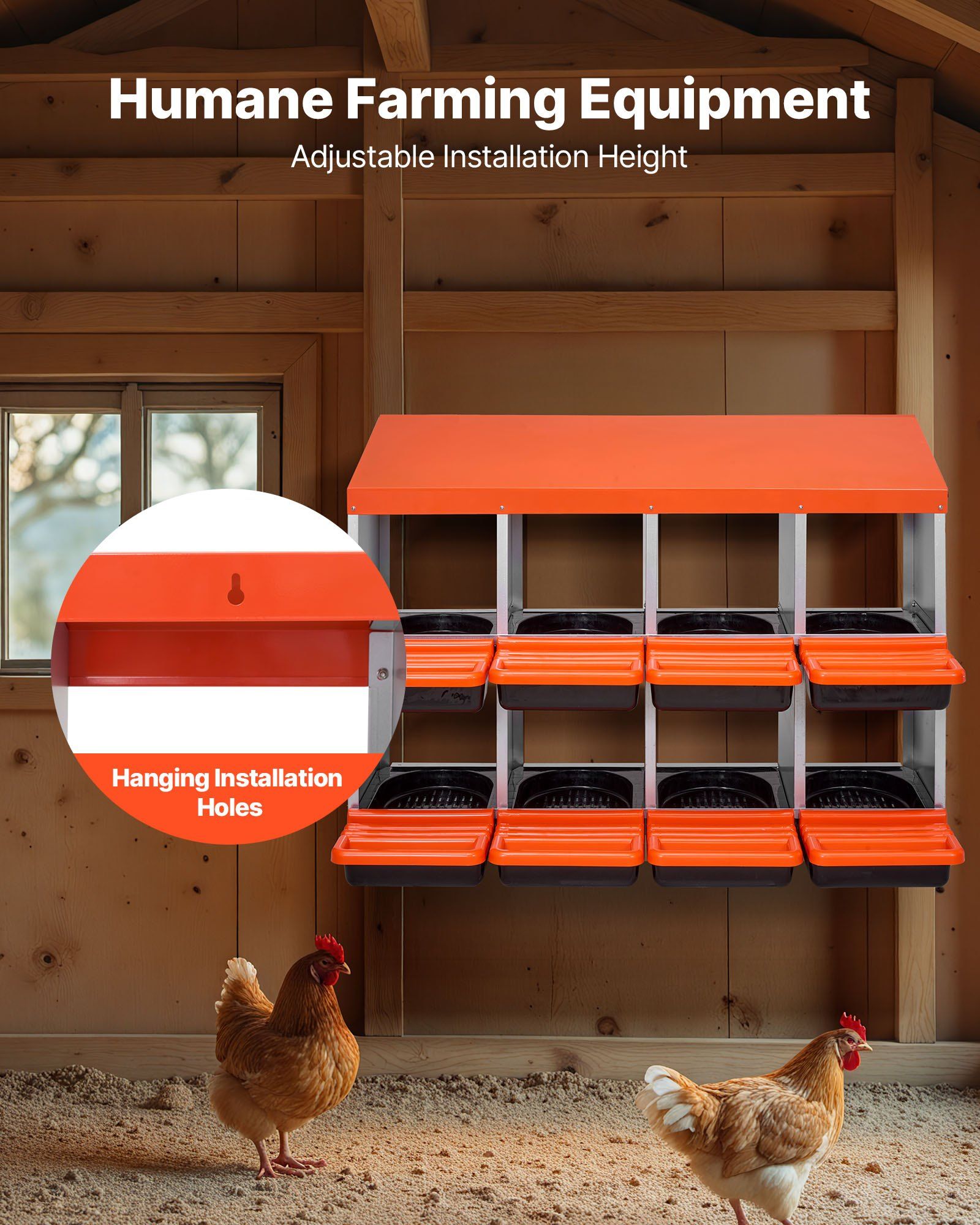 2 Tiers Chicken Nesting Boxes, 8 Compartments, Metal Egg Laying Boxes with Protective Collection Lids, Roll V952-JSCDX3045INCK7SDC002V0