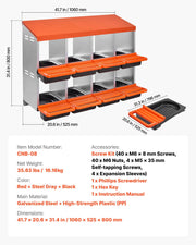 2 Tiers Chicken Nesting Boxes, 8 Compartments, Metal Egg Laying Boxes with Protective Collection Lids, Roll V952-JSCDX3045INCK7SDC002V0