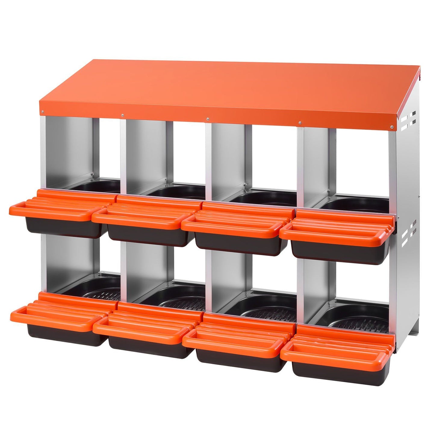 2 Tiers Chicken Nesting Boxes, 8 Compartments, Metal Egg Laying Boxes with Protective Collection Lids, Roll V952-JSCDX3045INCK7SDC002V0