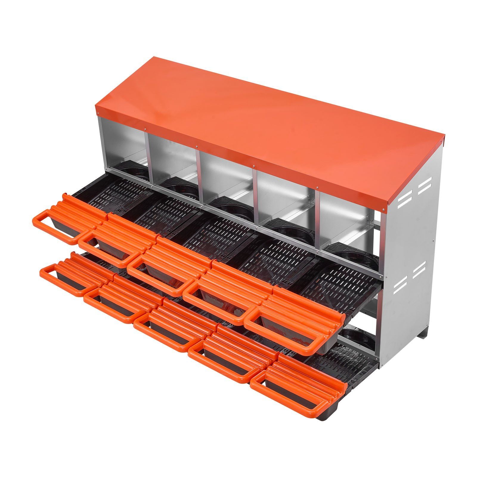 2 Tiers Chicken Nesting Boxes, 10 Compartments, Metal Egg Laying Boxes with Protective Collection Lids, Roll V952-JSCDX3045INCT4Y3W002V0