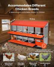 2 Tiers Chicken Nesting Boxes, 10 Compartments, Metal Egg Laying Boxes with Protective Collection Lids, Roll V952-JSCDX3045INCT4Y3W002V0