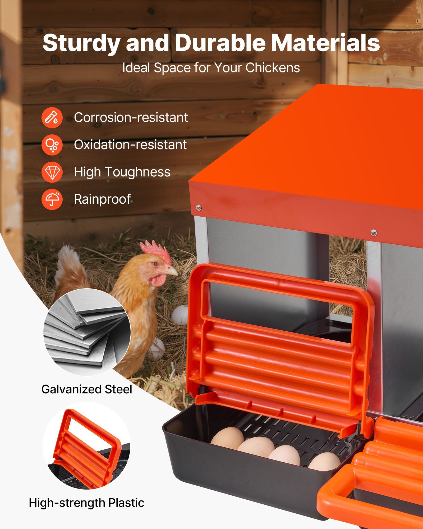 2 Tiers Chicken Nesting Boxes, 10 Compartments, Metal Egg Laying Boxes with Protective Collection Lids, Roll V952-JSCDX3045INCT4Y3W002V0