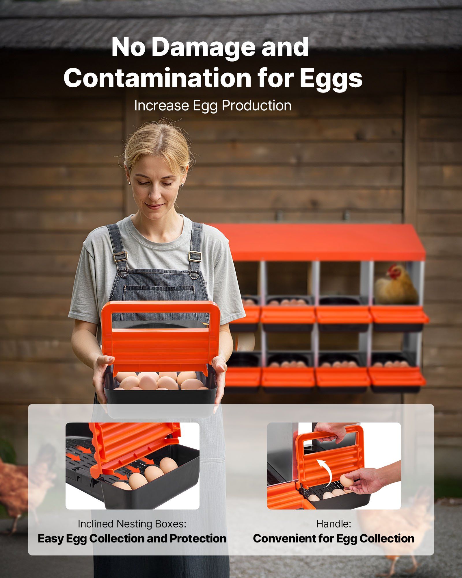 2 Tiers Chicken Nesting Boxes, 10 Compartments, Metal Egg Laying Boxes with Protective Collection Lids, Roll V952-JSCDX3045INCT4Y3W002V0