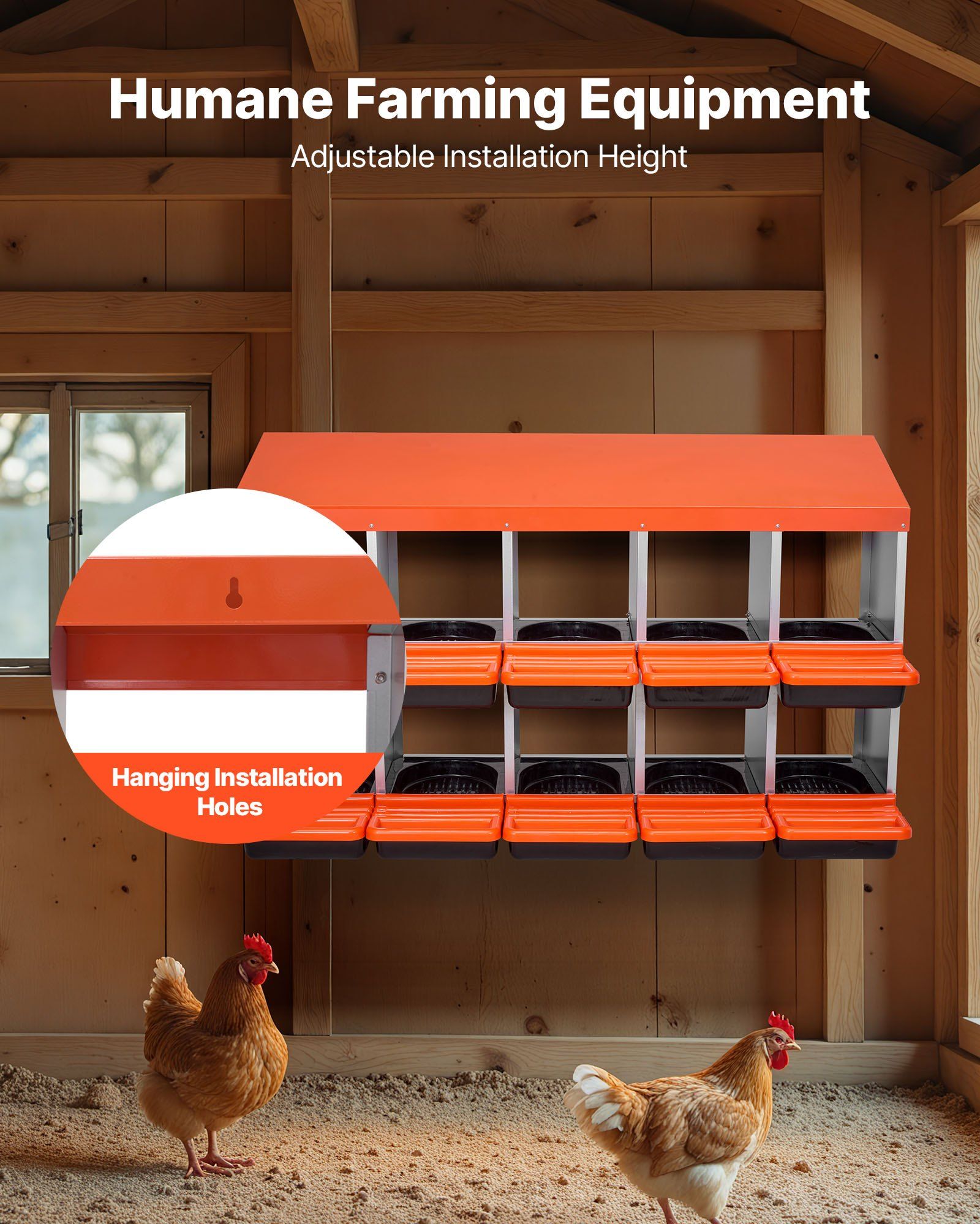 2 Tiers Chicken Nesting Boxes, 10 Compartments, Metal Egg Laying Boxes with Protective Collection Lids, Roll V952-JSCDX3045INCT4Y3W002V0