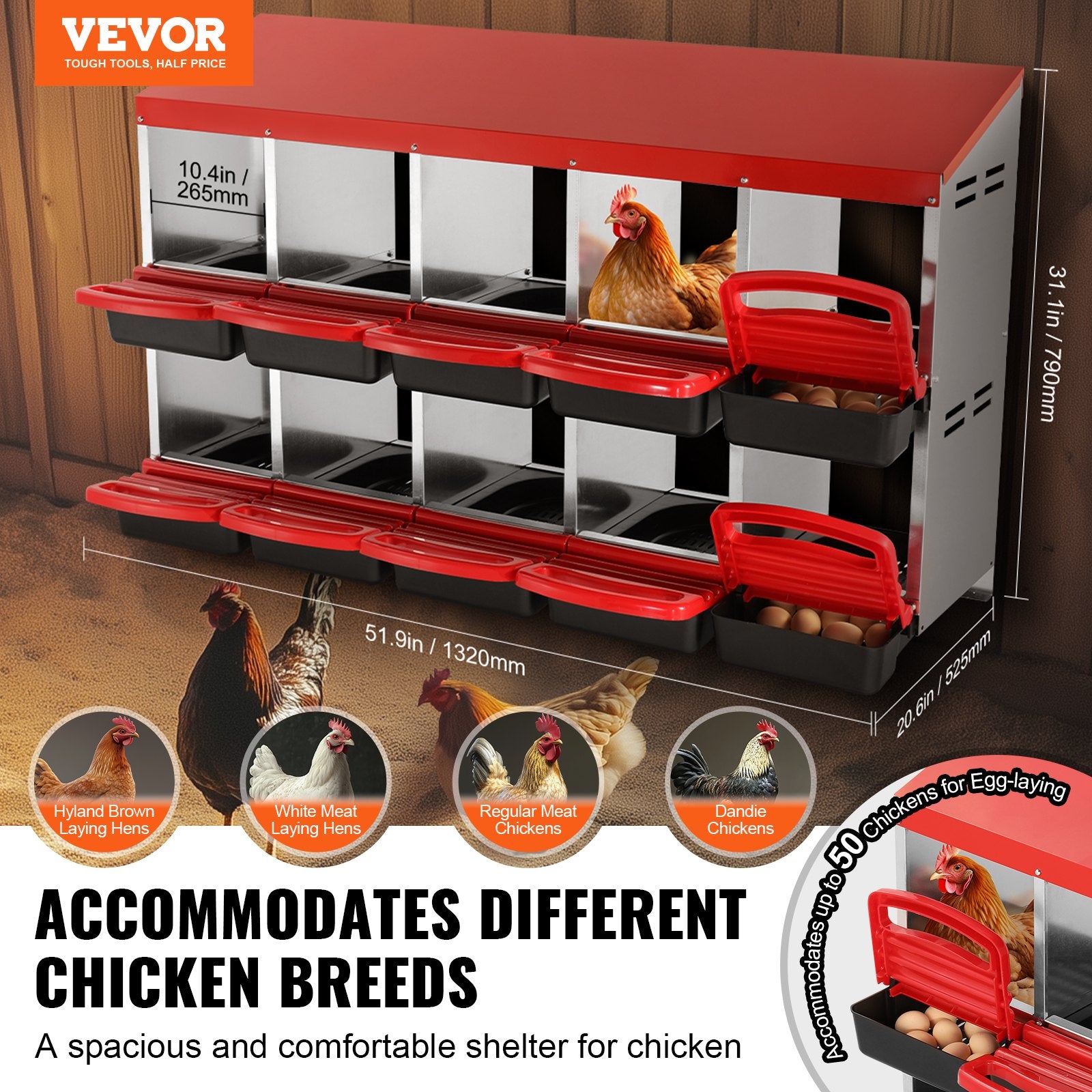 10-Compartment Chicken Nest Box Mental Box with Inclined Nesting Boxes V952-JSCDX3045INCT4Y3WV0