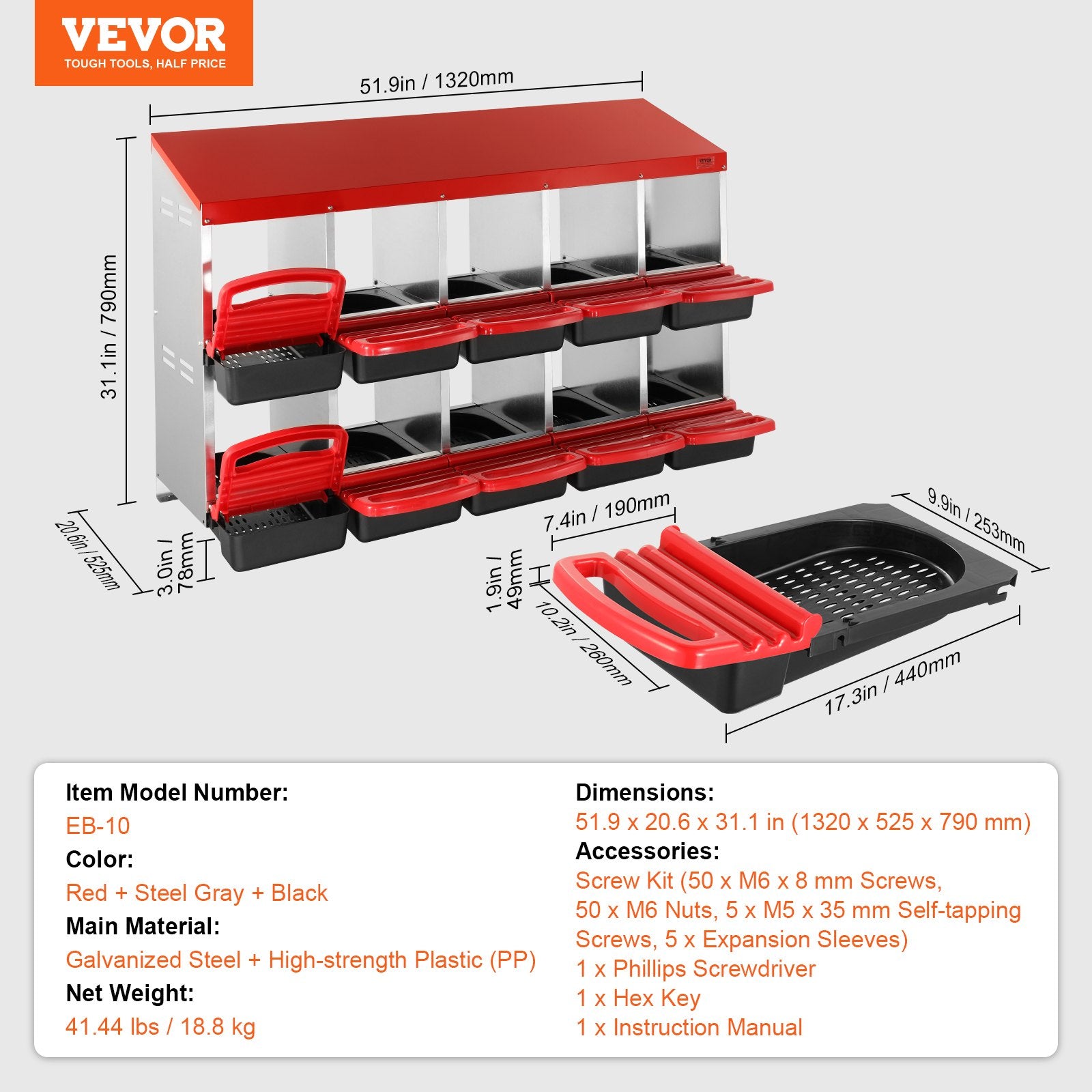 10-Compartment Chicken Nest Box Mental Box with Inclined Nesting Boxes V952-JSCDX3045INCT4Y3WV0
