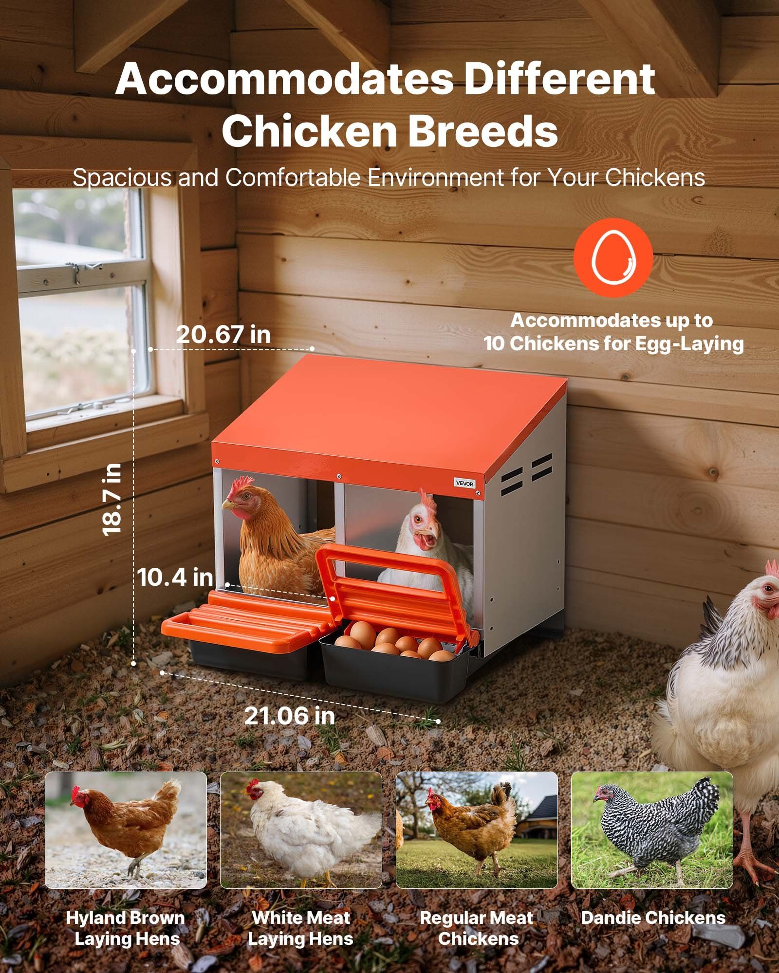 Chicken Nesting Boxes, 2 Compartments, Easy Egg Collection, Wall Mount, Easy to Assemble, Galvanized Steel V952-JSCDXJS2GJ15PZUI4001V0