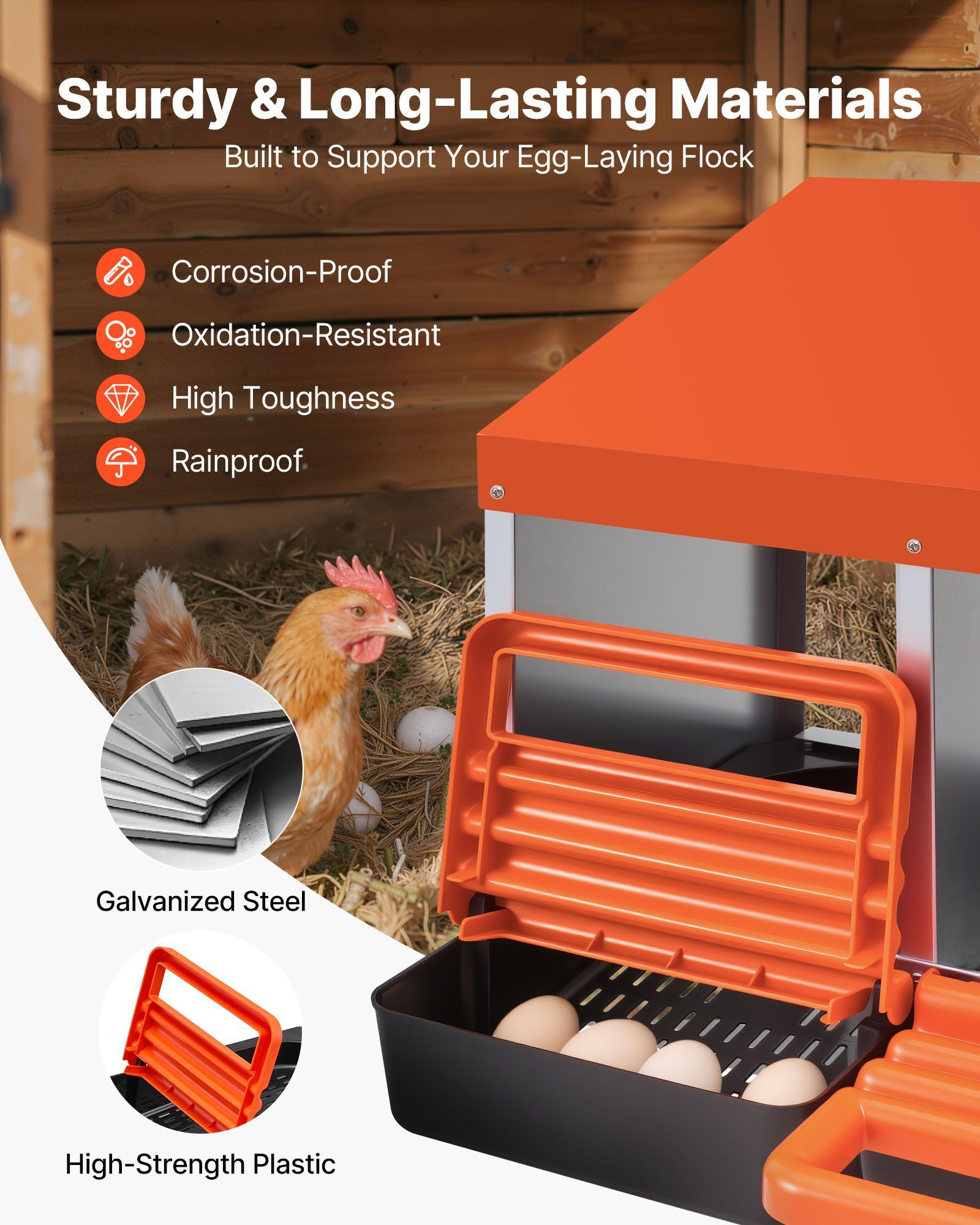 Chicken Nesting Boxes, 2 Compartments, Easy Egg Collection, Wall Mount, Easy to Assemble, Galvanized Steel V952-JSCDXJS2GJ15PZUI4001V0