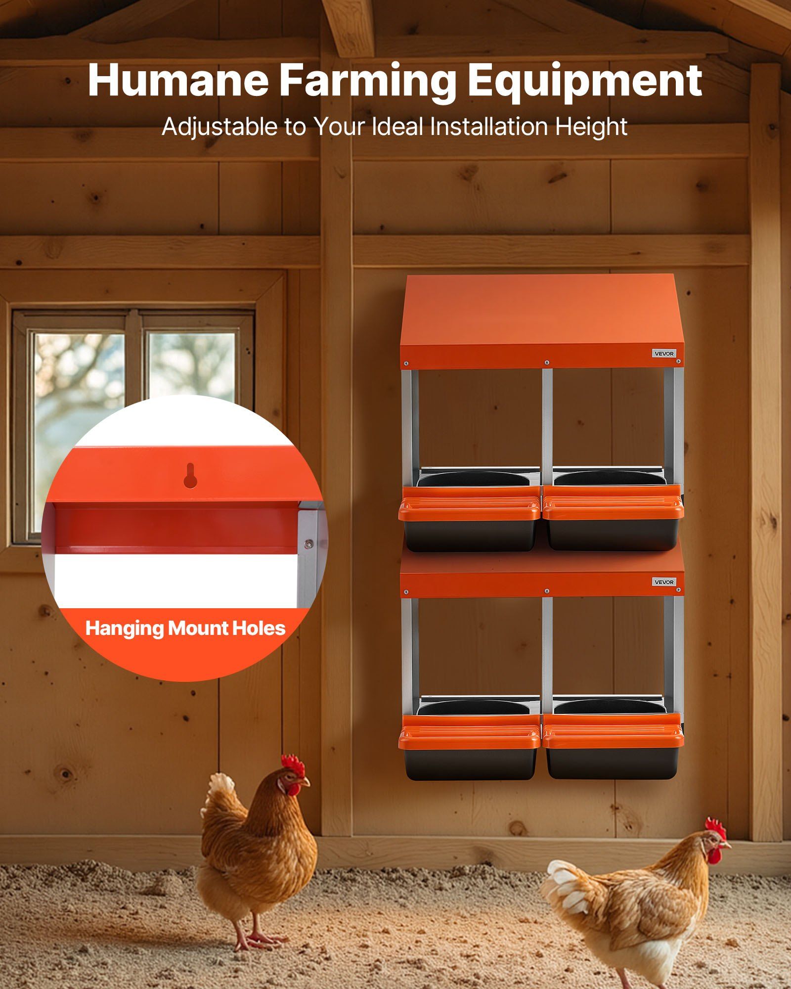 Chicken Nesting Boxes, 2 Compartments, Easy Egg Collection, Wall Mount, Easy to Assemble, Galvanized Steel V952-JSCDXJS2GJ15PZUI4001V0
