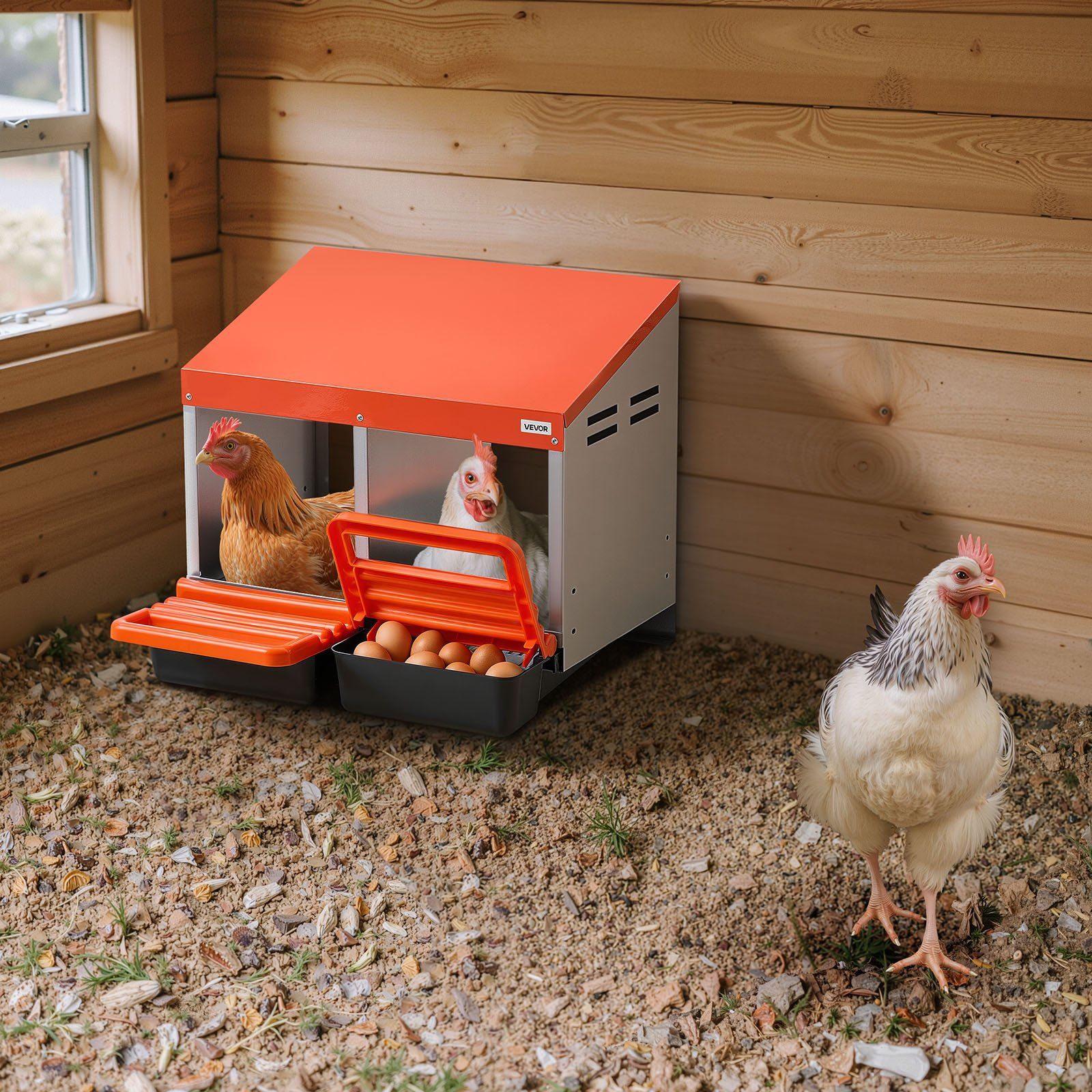Chicken Nesting Boxes, 2 Compartments, Easy Egg Collection, Wall Mount, Easy to Assemble, Galvanized Steel V952-JSCDXJS2GJ15PZUI4001V0