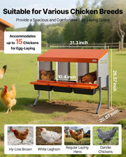 Chicken Nesting Boxes, 3 Compartments, with Support Legs, Easy Egg Collection, Galvanized Steel and V952-JSCDXJS3GJ26OS4A9001V0