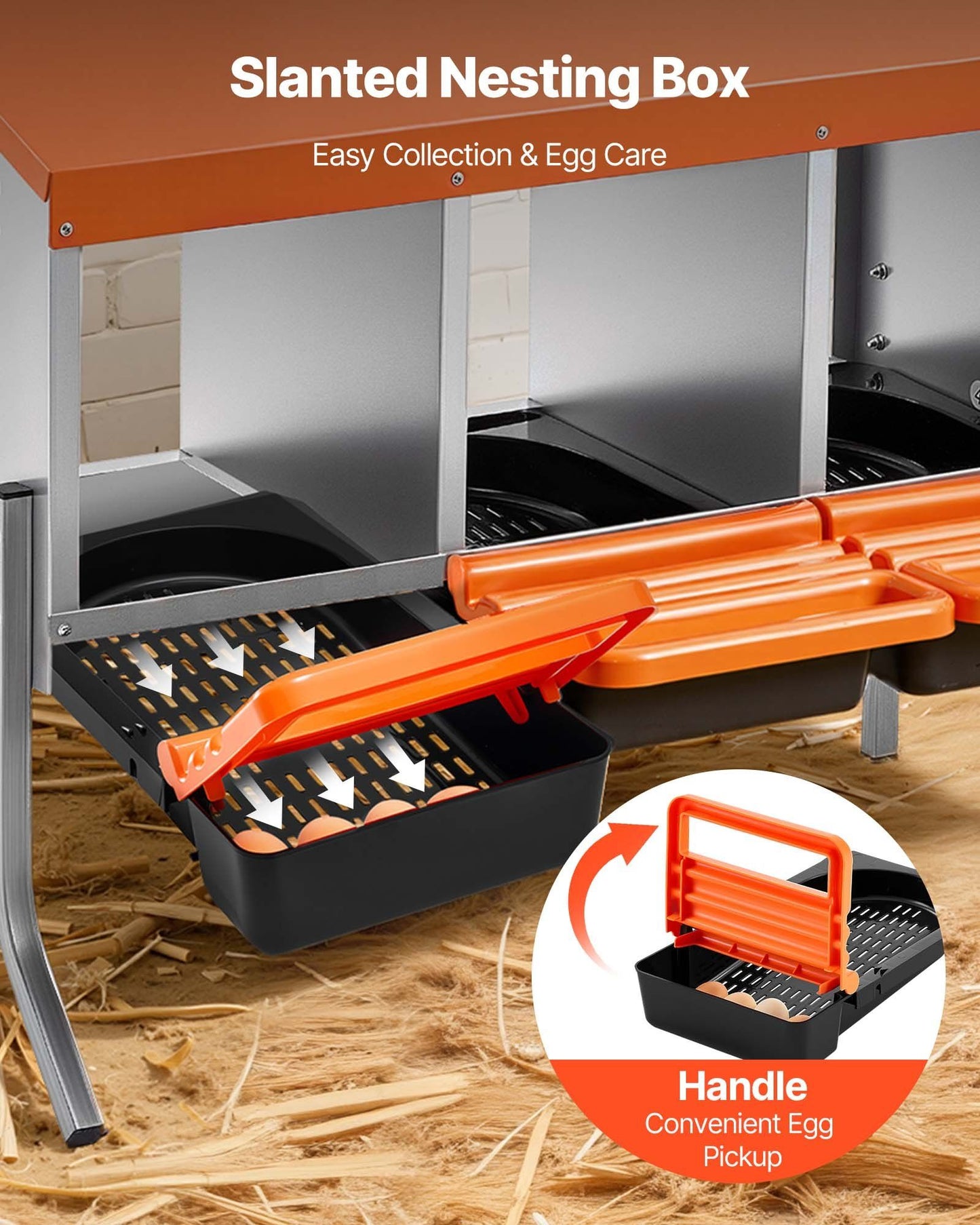Chicken Nesting Boxes, 3 Compartments, with Support Legs, Easy Egg Collection, Galvanized Steel and V952-JSCDXJS3GJ26OS4A9001V0