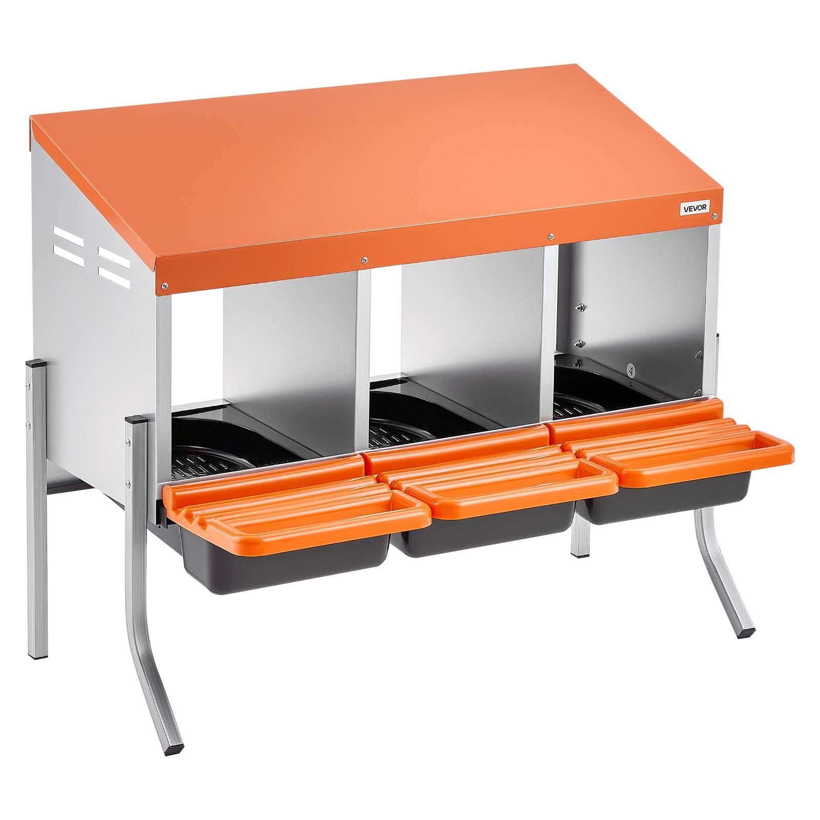 Chicken Nesting Boxes, 3 Compartments, with Support Legs, Easy Egg Collection, Galvanized Steel and V952-JSCDXJS3GJ26OS4A9001V0