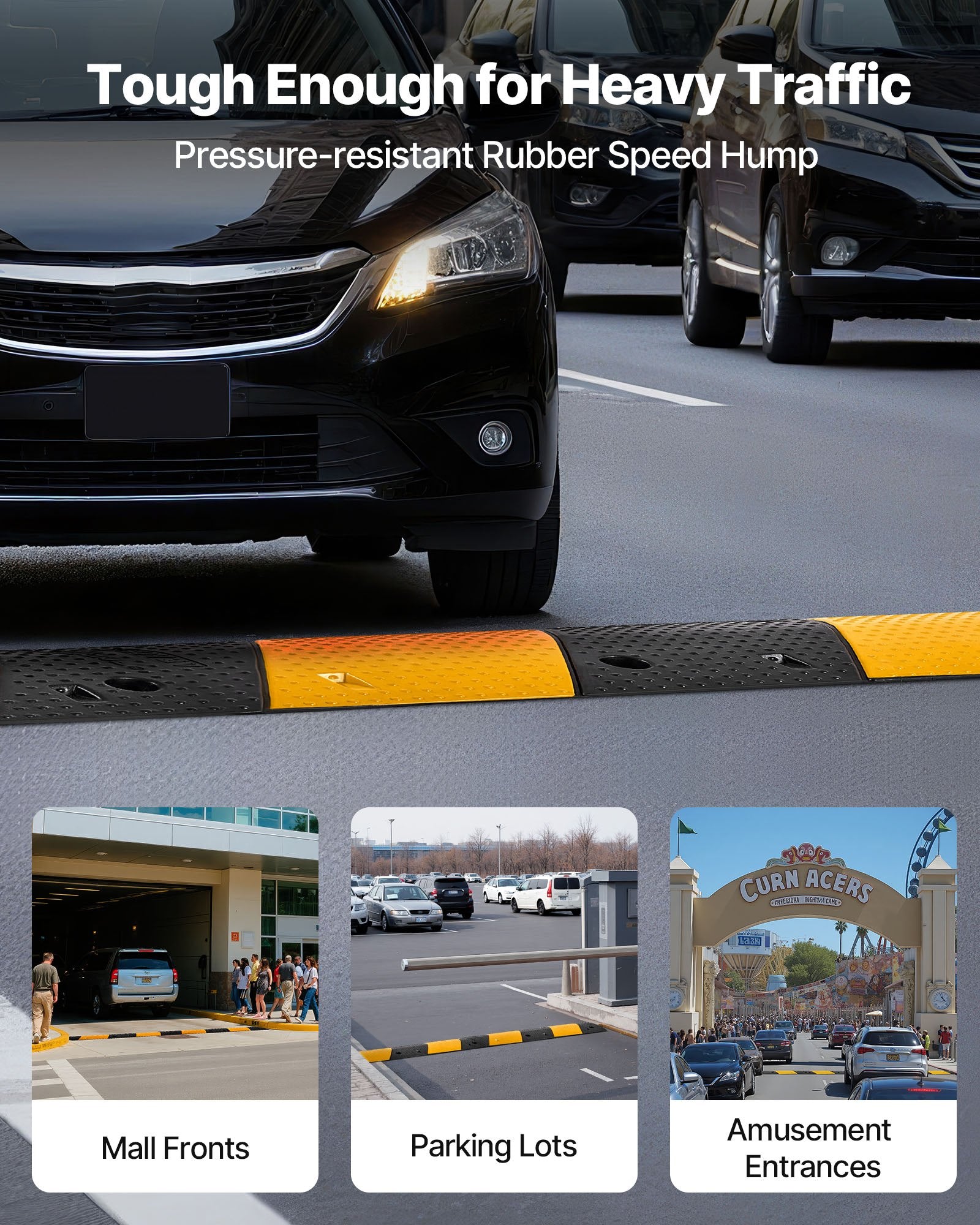 1000MM Rubber Speed Bump, 2 Pack, 2 Channel Heavy Duty Traffic Speed Hump, 9,979 kg/Axle Load Capacity, Cable V952-JSDDLBHPDDK2SDET4001V0
