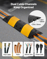 1000MM Rubber Speed Bump, 2 Pack, 2 Channel Heavy Duty Traffic Speed Hump, 9,979 kg/Axle Load Capacity, Cable V952-JSDDLBHPDDK2SDET4001V0