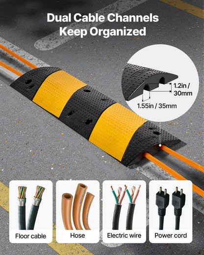 1000MM Rubber Speed Bump, 2 Pack, 2 Channel Heavy Duty Traffic Speed Hump, 9,979 kg/Axle Load Capacity, Cable V952-JSDDLBHPDDK2SDET4001V0
