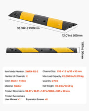 1000MM Rubber Speed Bump, 2 Pack, 2 Channel Heavy Duty Traffic Speed Hump, 9,979 kg/Axle Load Capacity, Cable V952-JSDDLBHPDDK2SDET4001V0