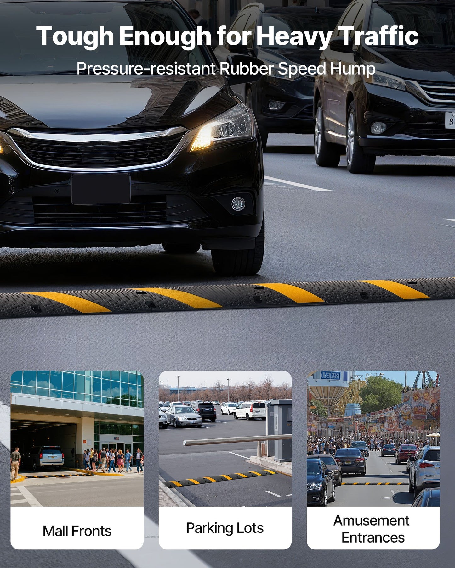 1830MM Rubber Speed Bump, 2 Pack, 2 Channel Heavy Duty Traffic Speed Hump, 9,979 kg/Axle Load Capacity, Cable V952-JSDDLBHPDZK2UP77S001V0