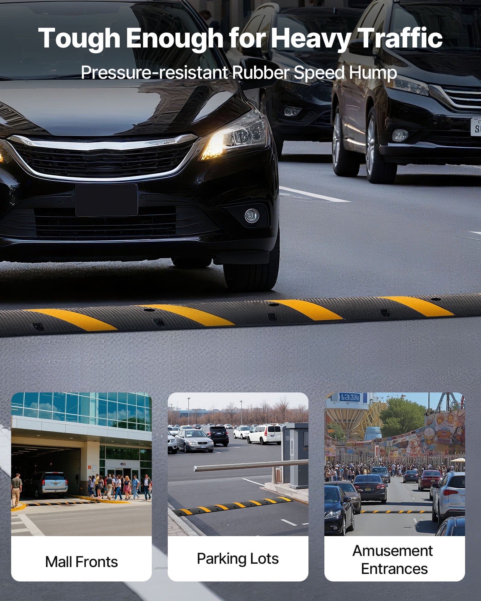 1830MM Rubber Speed Bump, 2 Pack, 2 Channel Heavy Duty Traffic Speed Hump, 9,979 kg/Axle Load Capacity, Cable V952-JSDDLBHPDZK2UP77S001V0