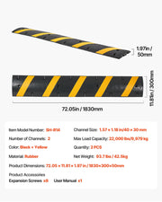 1830MM Rubber Speed Bump, 2 Pack, 2 Channel Heavy Duty Traffic Speed Hump, 9,979 kg/Axle Load Capacity, Cable V952-JSDDLBHPDZK2UP77S001V0