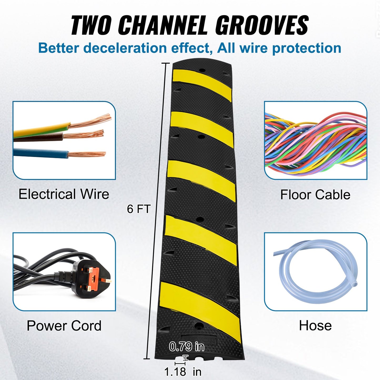 6 ft Rubber Speed Hump, 2 Channel, 10000 kg/axle Load Capacity Heavy Duty Traffic Speed Bump, with High V952-JSDDLBHQXJZTA4MA6V0
