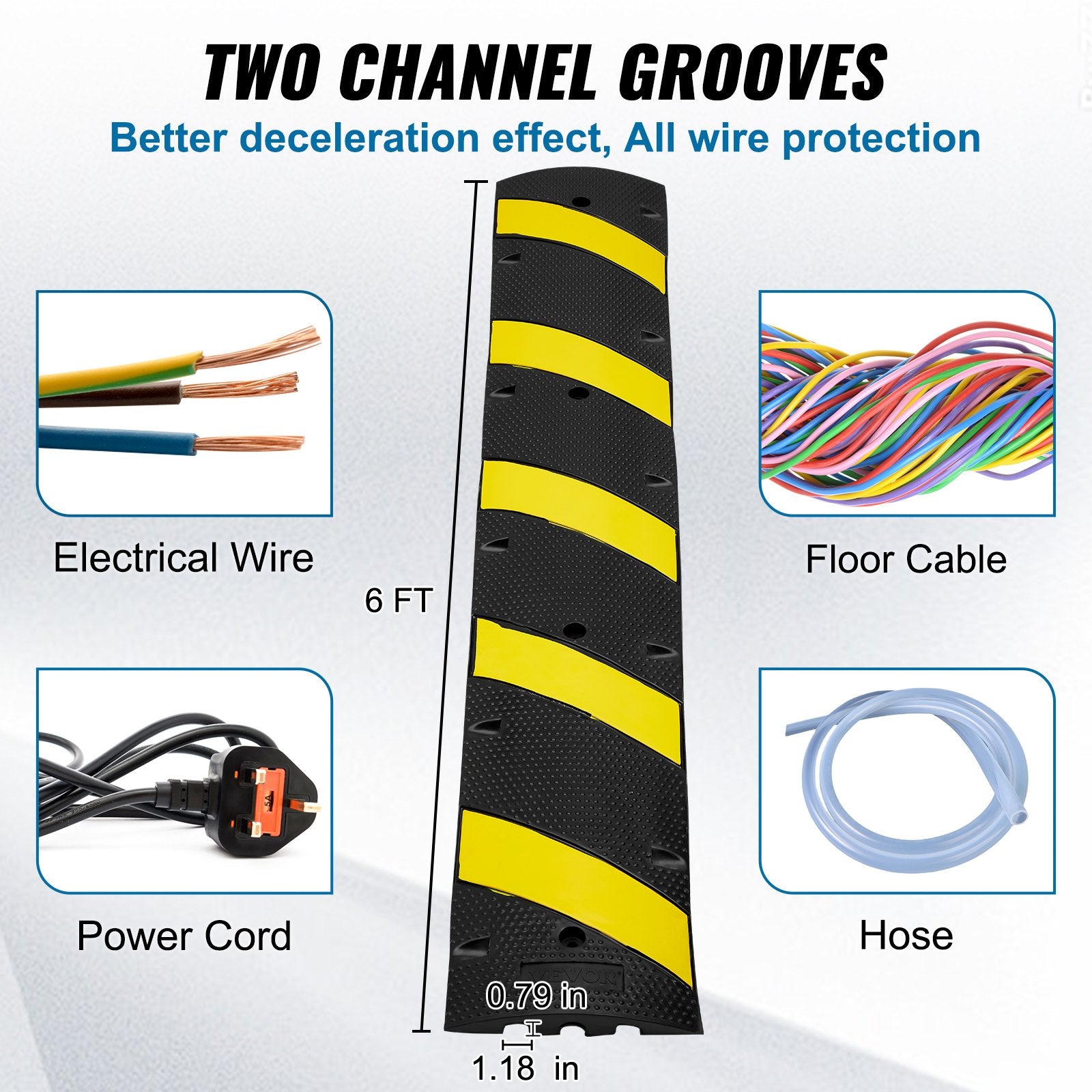 6 ft Rubber Speed Hump, 2 Channel, 10000 kg/axle Load Capacity Heavy Duty Traffic Speed Bump, with High V952-JSDDLBHQXJZTA4MA6V0