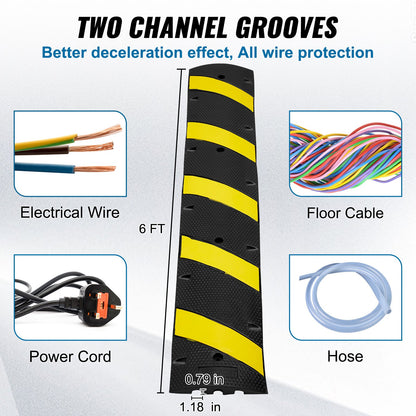 6 ft Rubber Speed Hump, 2 Channel, 10000 kg/axle Load Capacity Heavy Duty Traffic Speed Bump, with High V952-JSDDLBHQXJZTA4MA6V0