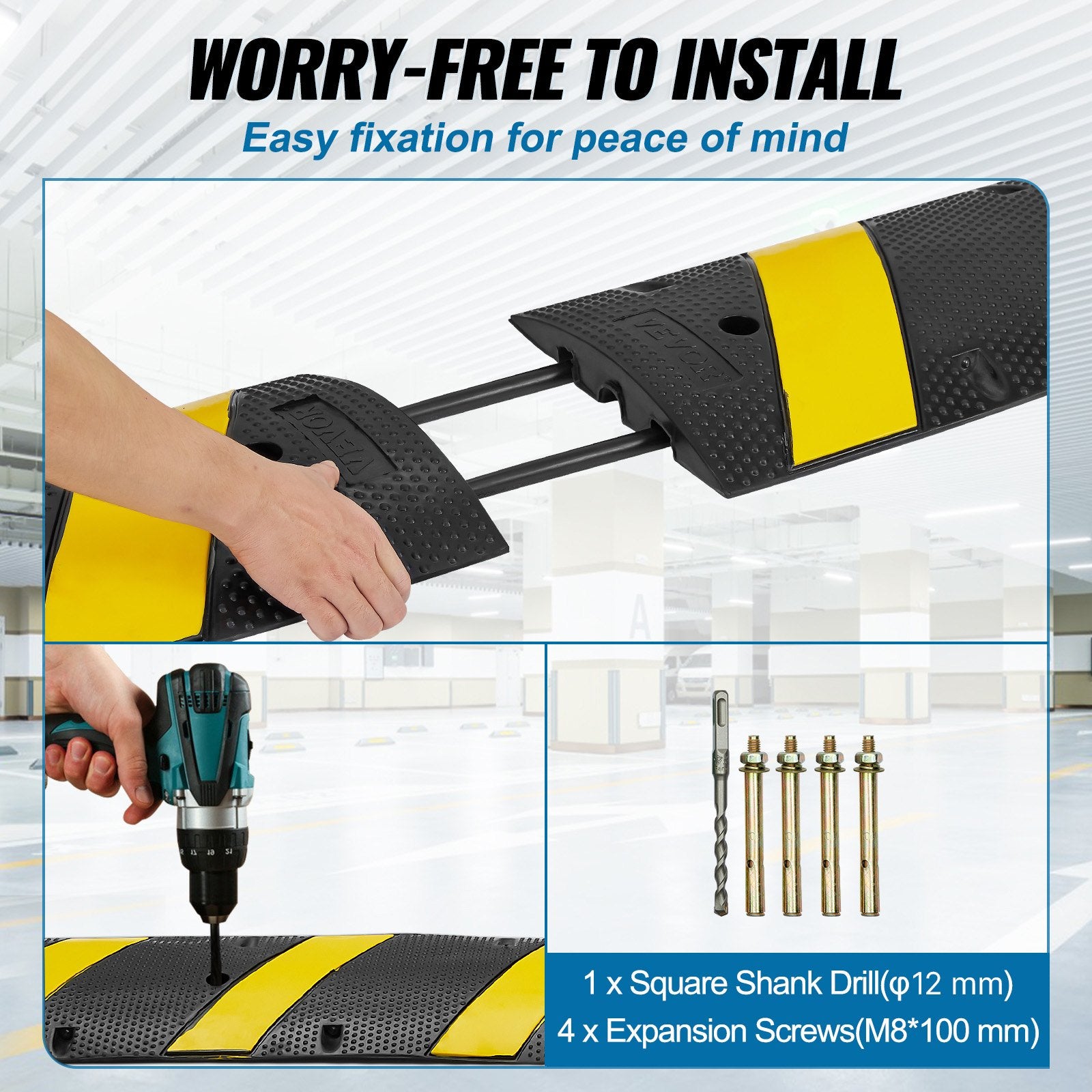 6 ft Rubber Speed Hump, 2 Channel, 10000 kg/axle Load Capacity Heavy Duty Traffic Speed Bump, with High V952-JSDDLBHQXJZTA4MA6V0