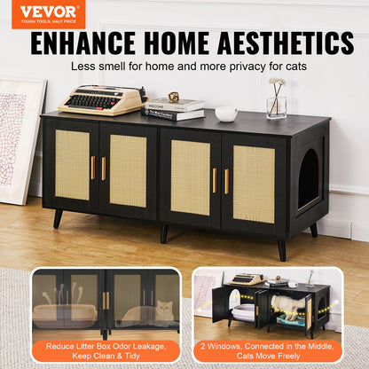 Cat Litter Box Enclosure Wooden Litter Box Furniture Hidden 2 Rooms Black V952-JSDMMSPWQ472J3GQVV0