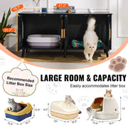 Cat Litter Box Enclosure Wooden Litter Box Furniture Hidden 2 Rooms Black V952-JSDMMSPWQ472J3GQVV0