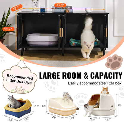 Cat Litter Box Enclosure Wooden Litter Box Furniture Hidden 2 Rooms Black V952-JSDMMSPWQ472J3GQVV0
