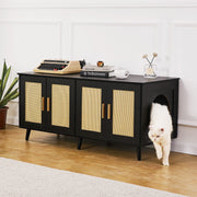 Cat Litter Box Enclosure Wooden Litter Box Furniture Hidden 2 Rooms Black V952-JSDMMSPWQ472J3GQVV0