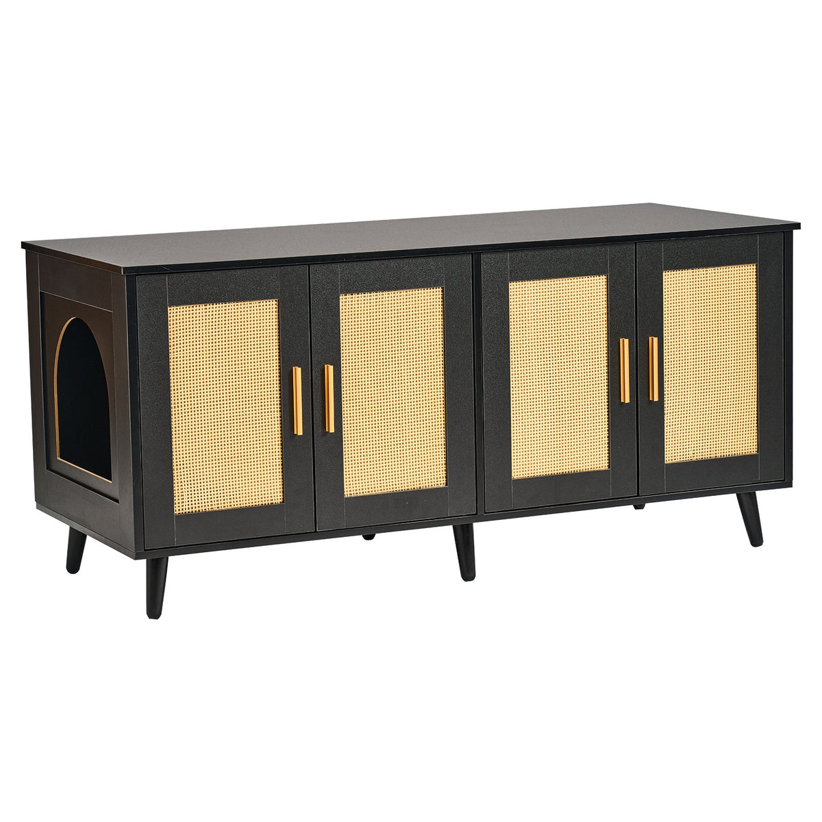 Cat Litter Box Enclosure Wooden Litter Box Furniture Hidden 2 Rooms Black V952-JSDMMSPWQ472J3GQVV0