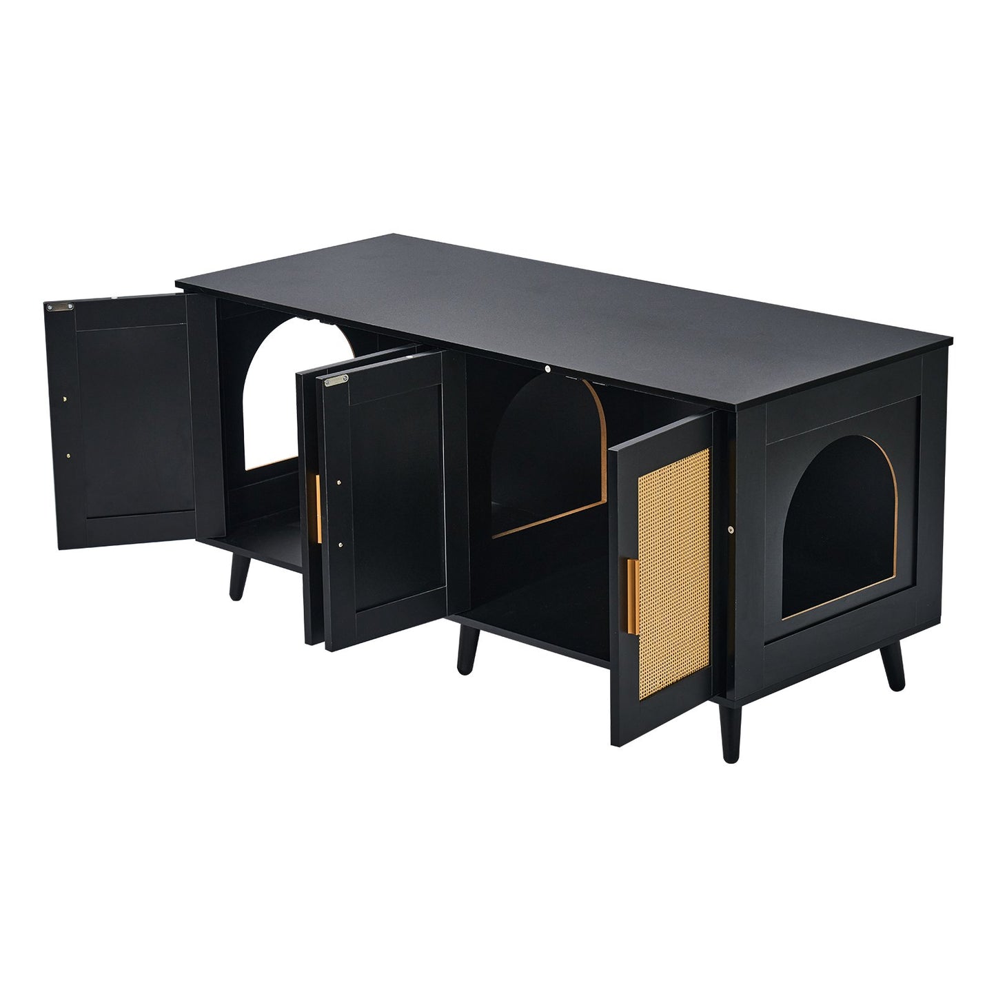Cat Litter Box Enclosure Wooden Litter Box Furniture Hidden 2 Rooms Black V952-JSDMMSPWQ472J3GQVV0