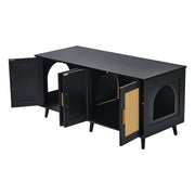 Cat Litter Box Enclosure Wooden Litter Box Furniture Hidden 2 Rooms Black V952-JSDMMSPWQ472J3GQVV0