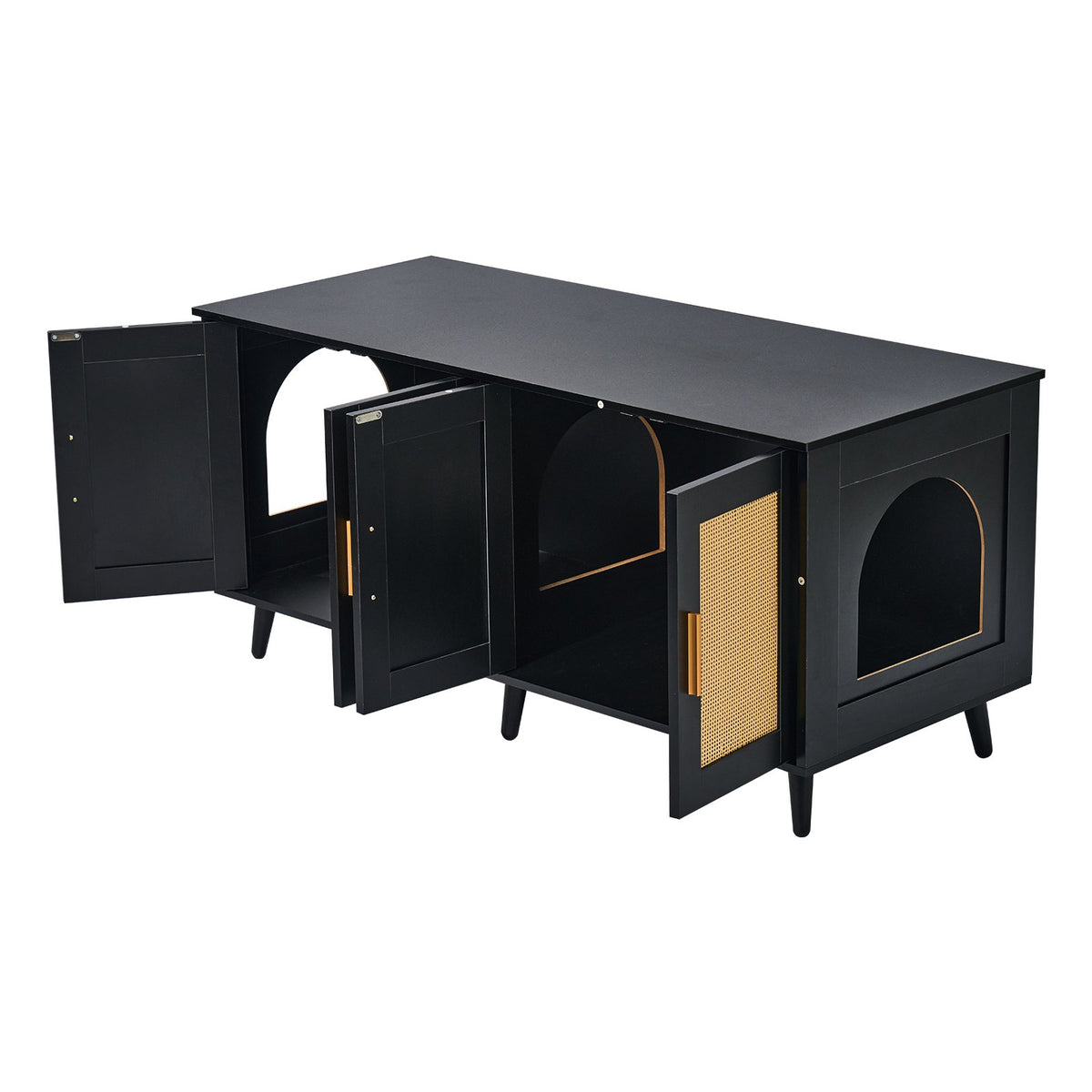 Cat Litter Box Enclosure Wooden Litter Box Furniture Hidden 2 Rooms Black V952-JSDMMSPWQ472J3GQVV0