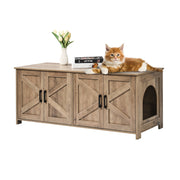 Cat Litter Box Enclosure Wooden Litter Box Furniture Hidden 2 Rooms Greige V952-JSDMMSPWQ472MXLF5V0