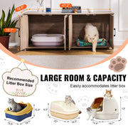 Cat Litter Box Enclosure Wooden Litter Box Furniture Hidden 2 Rooms Greige V952-JSDMMSPWQ472MXLF5V0