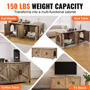 Cat Litter Box Enclosure Wooden Litter Box Furniture Hidden 2 Rooms Greige V952-JSDMMSPWQ472MXLF5V0