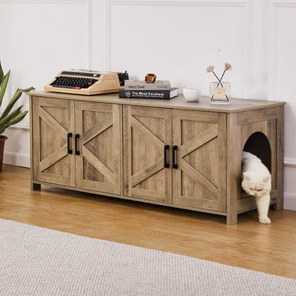Cat Litter Box Enclosure Wooden Litter Box Furniture Hidden 2 Rooms Greige V952-JSDMMSPWQ472MXLF5V0