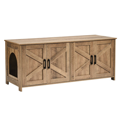 Cat Litter Box Enclosure Wooden Litter Box Furniture Hidden 2 Rooms Greige V952-JSDMMSPWQ472MXLF5V0