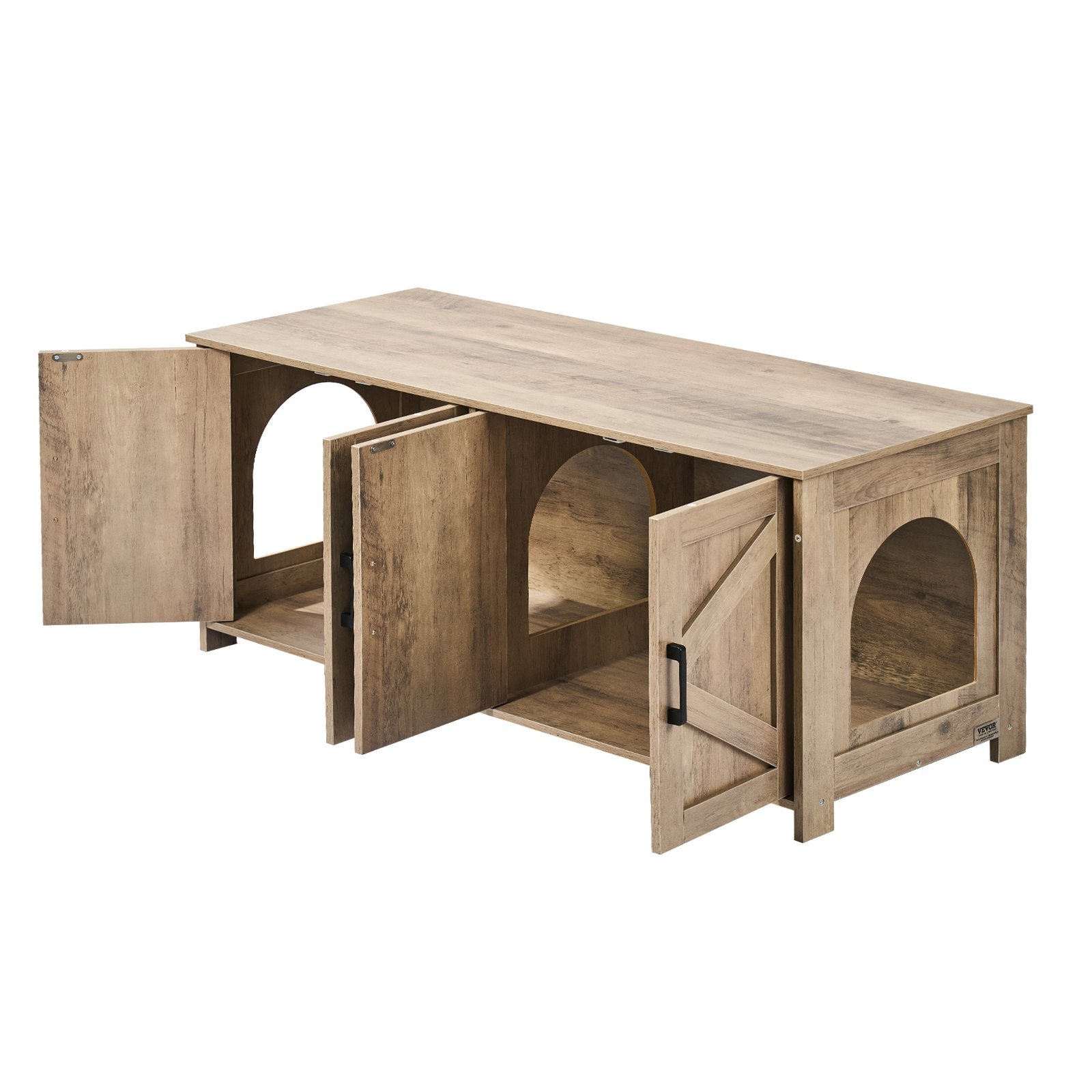 Cat Litter Box Enclosure Wooden Litter Box Furniture Hidden 2 Rooms Greige V952-JSDMMSPWQ472MXLF5V0