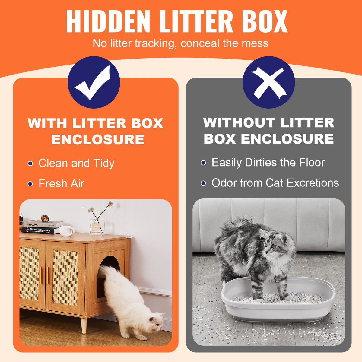 Cat Litter Box Enclosure Wooden Litter Box Furniture Hidden for 2 Cats V952-JSDMMSPWQ472W1G51V0