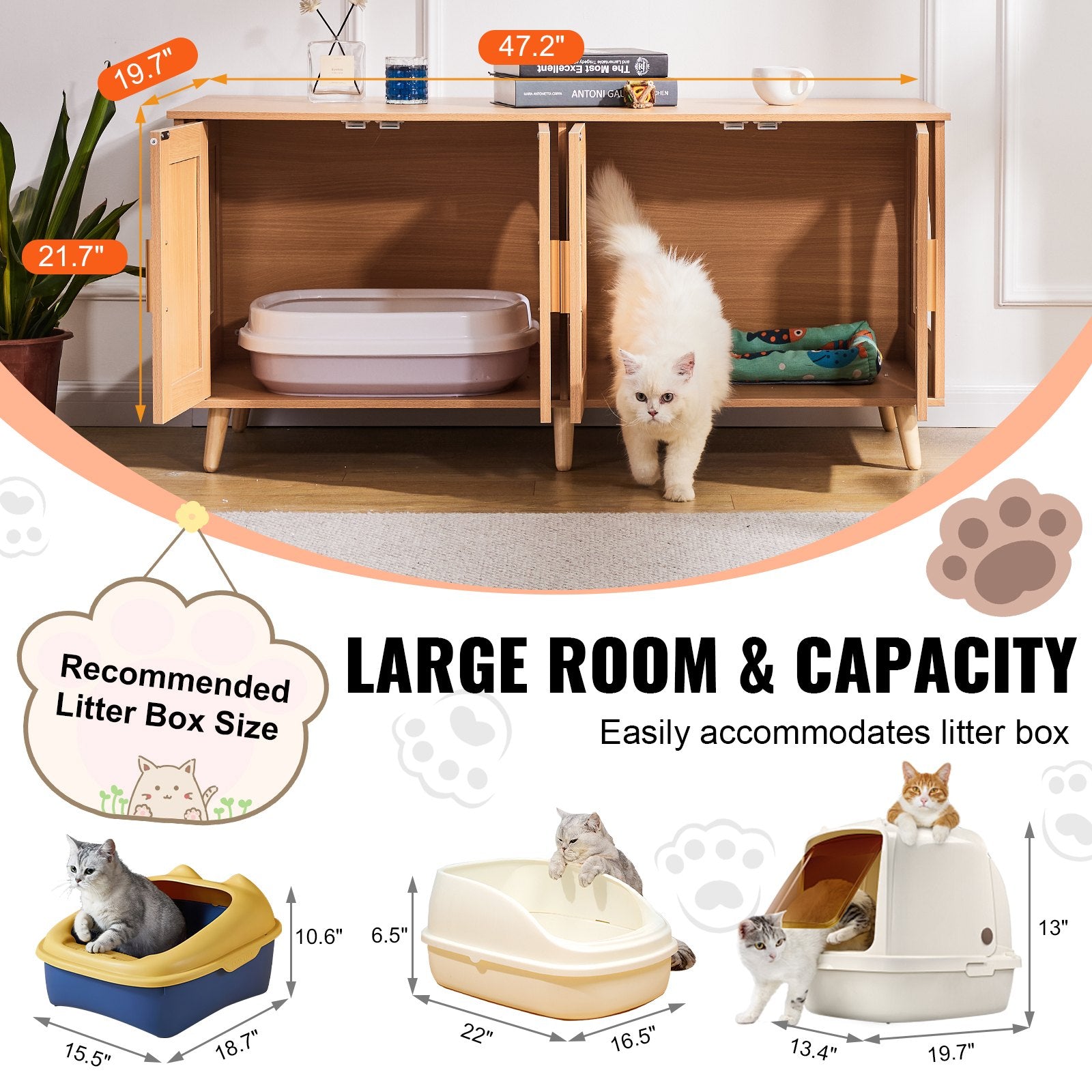 Cat Litter Box Enclosure Wooden Litter Box Furniture Hidden for 2 Cats V952-JSDMMSPWQ472W1G51V0