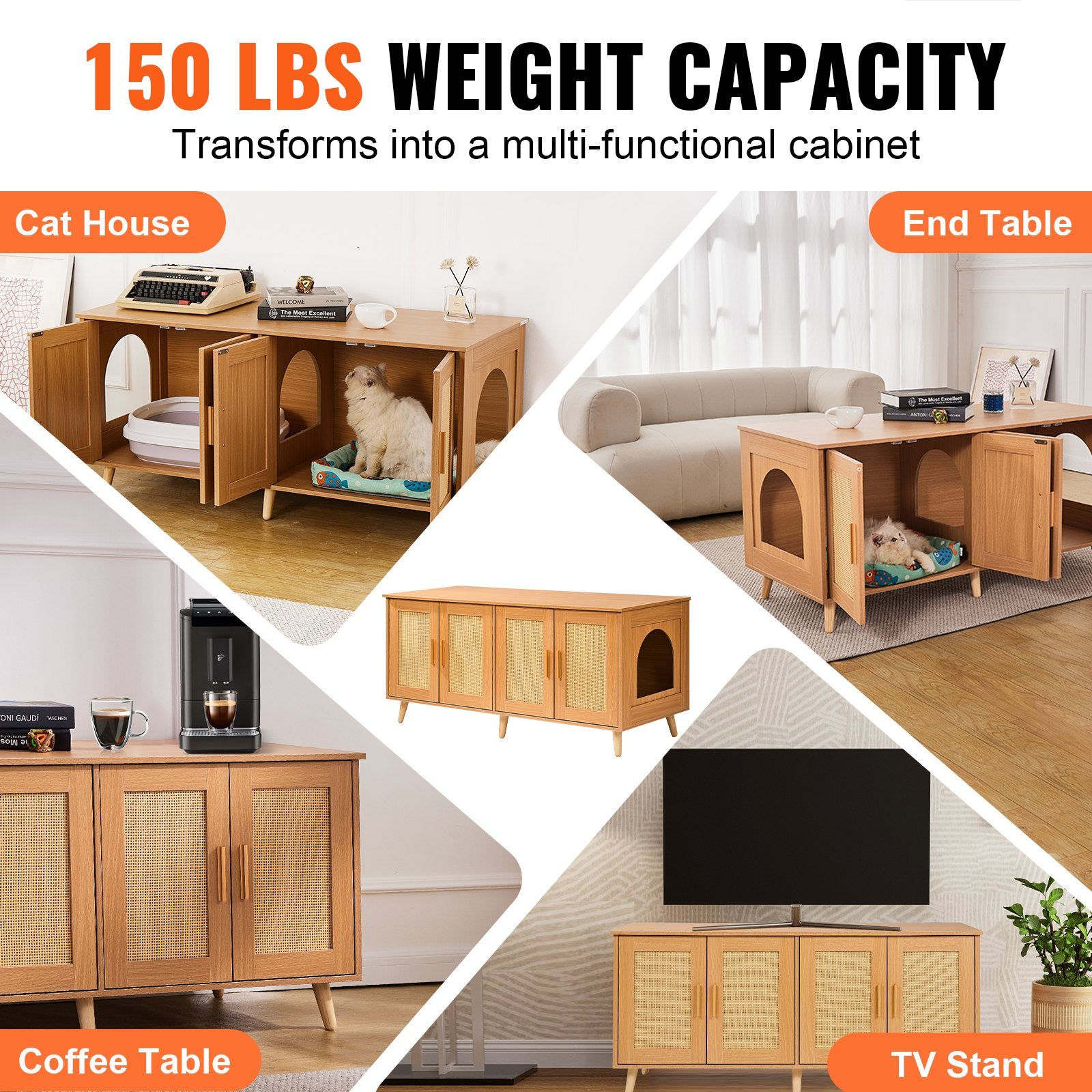 Cat Litter Box Enclosure Wooden Litter Box Furniture Hidden for 2 Cats V952-JSDMMSPWQ472W1G51V0