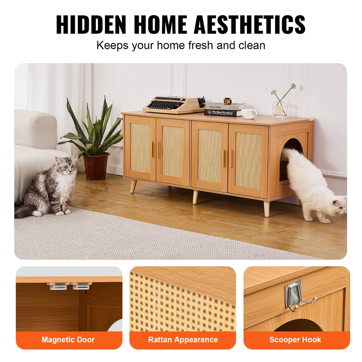 Cat Litter Box Enclosure Wooden Litter Box Furniture Hidden for 2 Cats V952-JSDMMSPWQ472W1G51V0