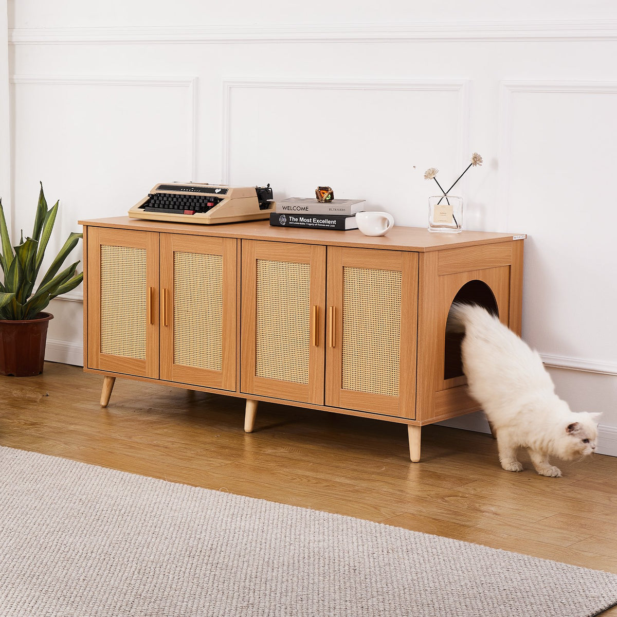 Cat Litter Box Enclosure Wooden Litter Box Furniture Hidden for 2 Cats V952-JSDMMSPWQ472W1G51V0