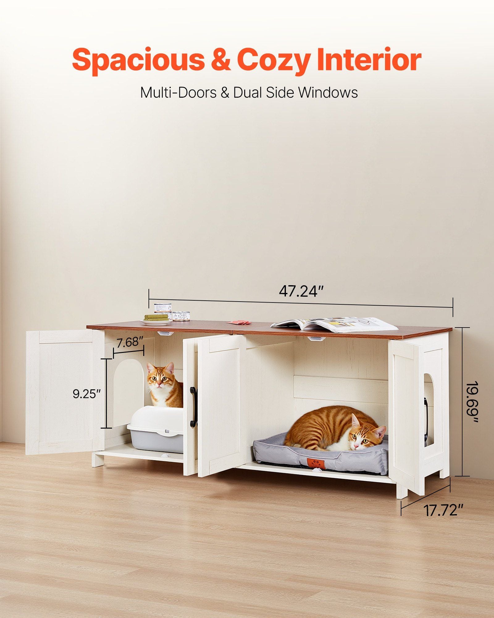 Cat Litter Box Enclosure for Multi Cats, 120 cm Hidden Litter Box Cabinet with 4 Doors & 2 Entries, Indoor V952-JSDMMSPWQ472Z9PLH002V0